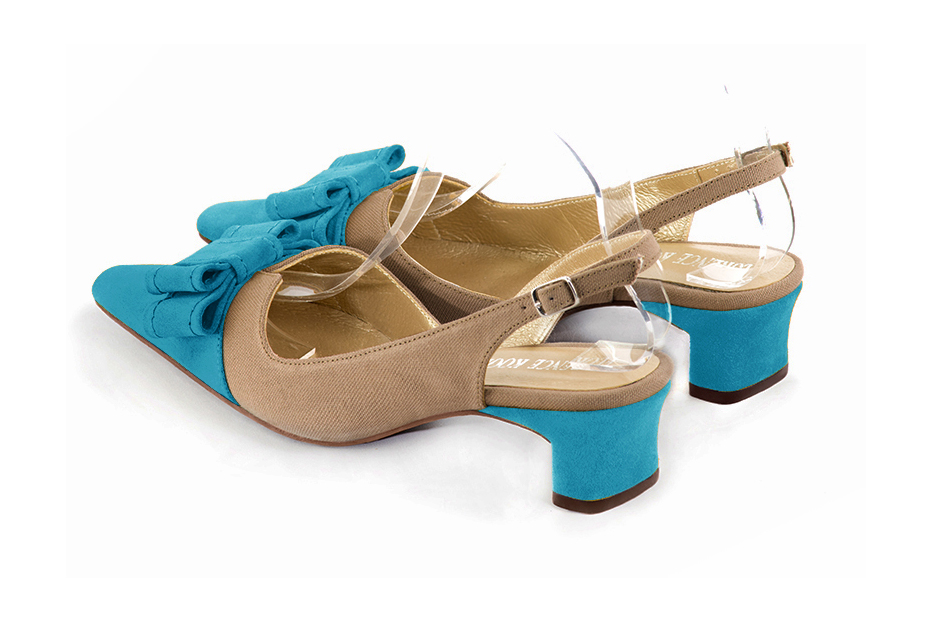 French elegance and refinement for these tan beige and turquoise blue dress slingback shoes, with a knot, 
                available in many subtle leather and colour combinations. The pretty French spirit of this beautiful pump will accompany your steps nicely and comfortably.
To be personalized or not, with your materials and colors.  
                Matching clutches for parties, ceremonies and weddings.   
                You can customize these shoes to perfectly match your tastes or needs, and have a unique model.  
                Choice of leathers, colours, knots and heels. 
                Wide range of materials and shades carefully chosen.  
                Rich collection of flat, low, mid and high heels.  
                Small and large shoe sizes - Florence KOOIJMAN